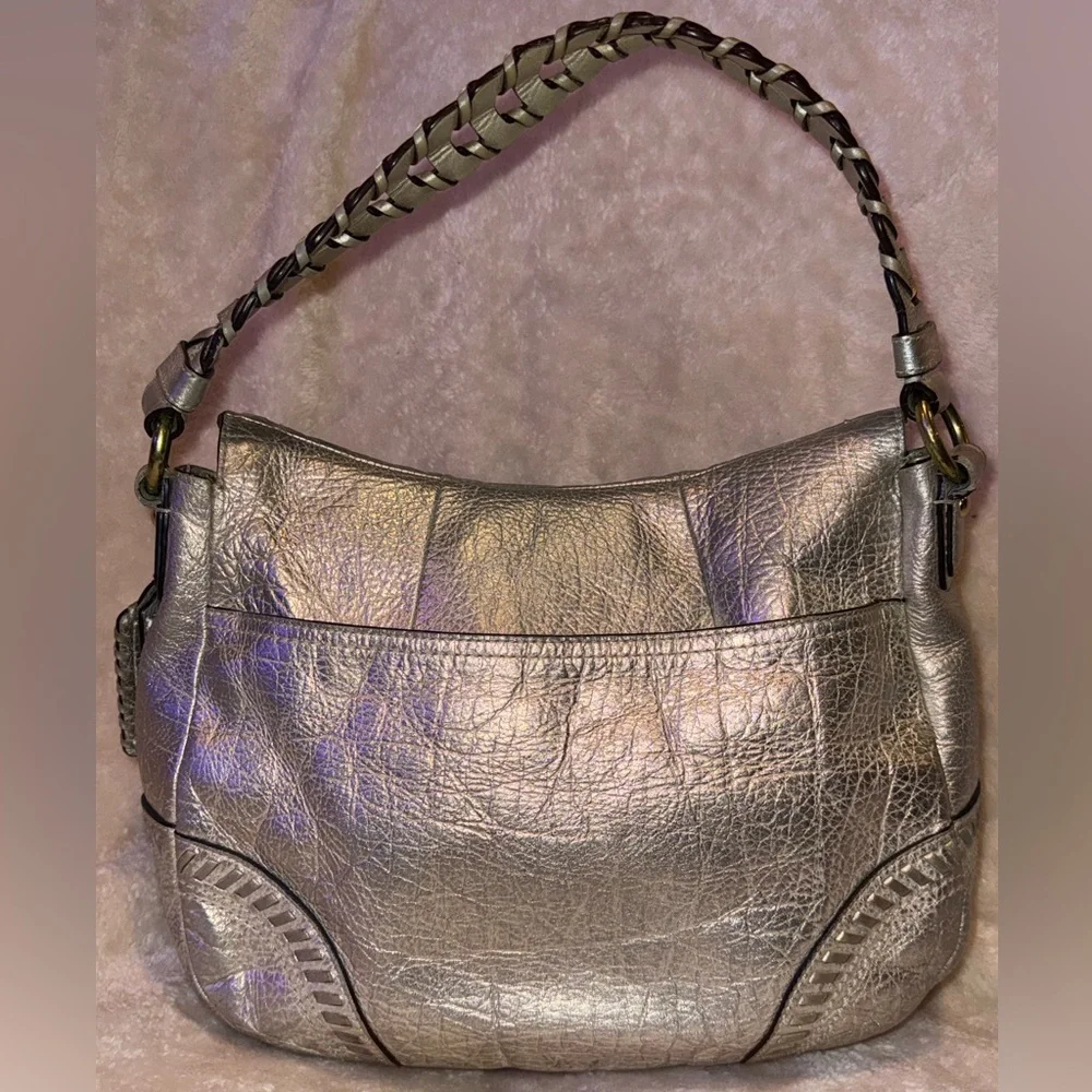 Rare Coach Metallic Whipstitch Leather Convertible Shoulder Bag in Platinum GUC - Picture 7 of 14